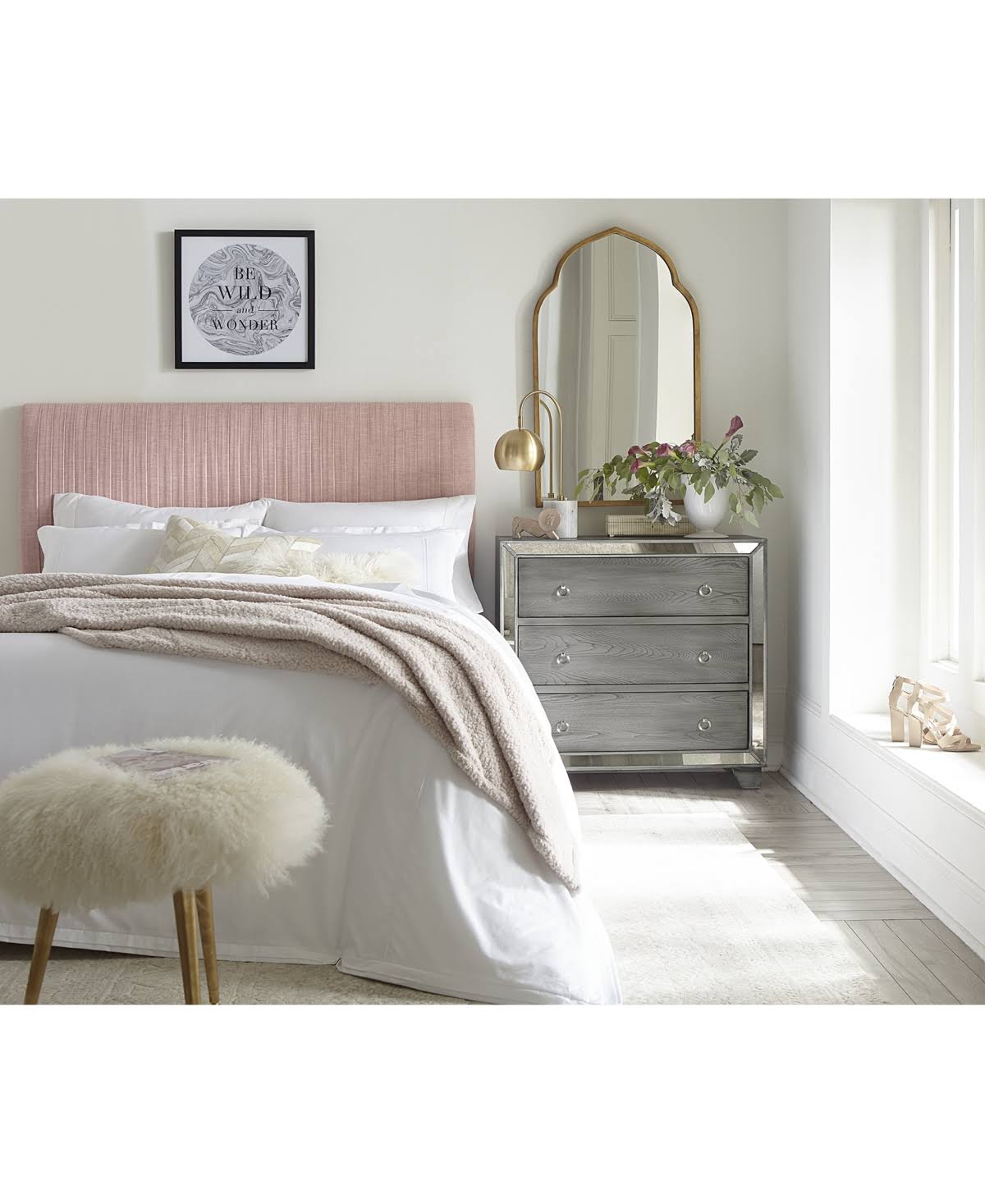 Gray Pleated California King Headboard K546