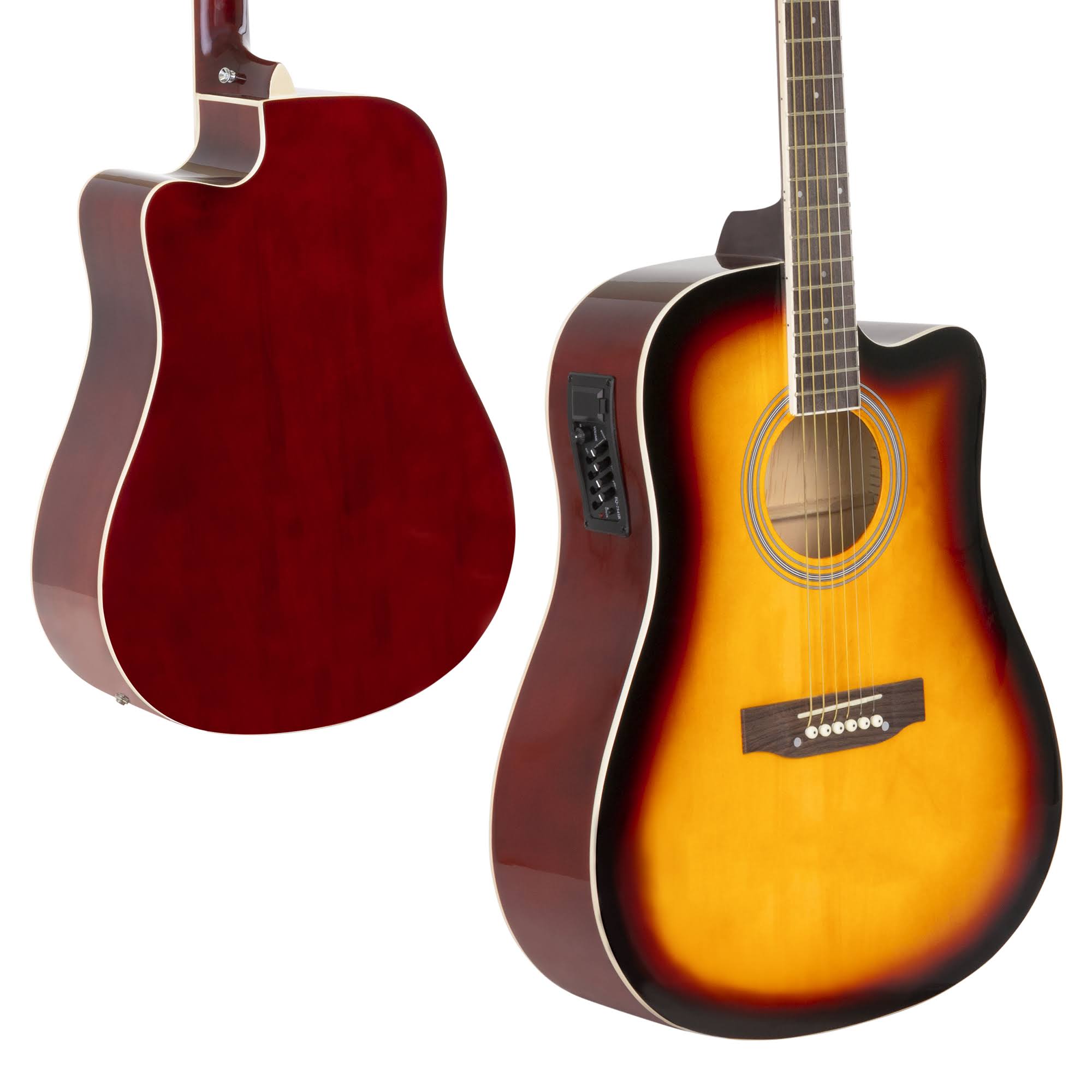 41in Full Size Acoustic Electric Cutaway Guitar Set with 10-Watt Amp, Capo, E-Tuner, Case X3328