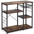 Industrial Kitchen Baker's Rack Microwave Stand Utility Storage Shelf with 6 Hooks Steel Black P193