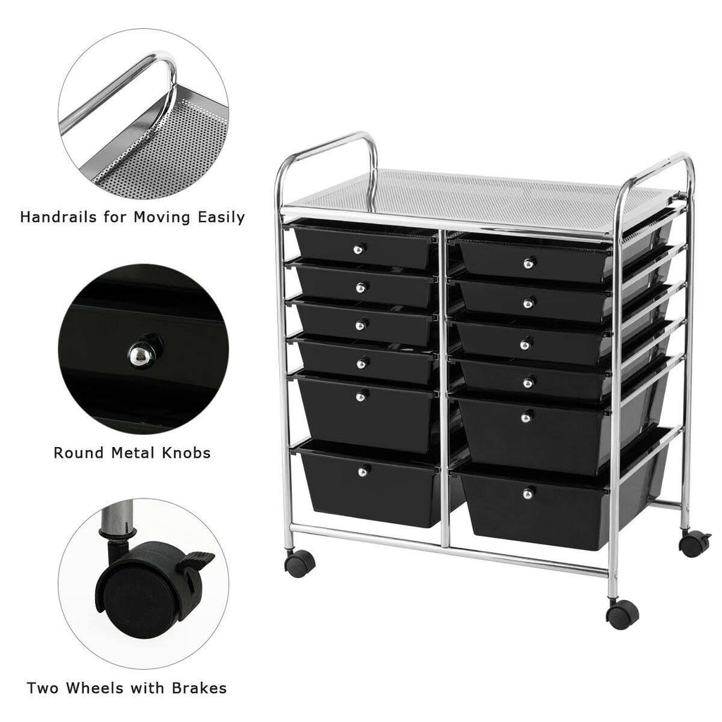 12 Drawers Black Rolling Storage Cart C956349