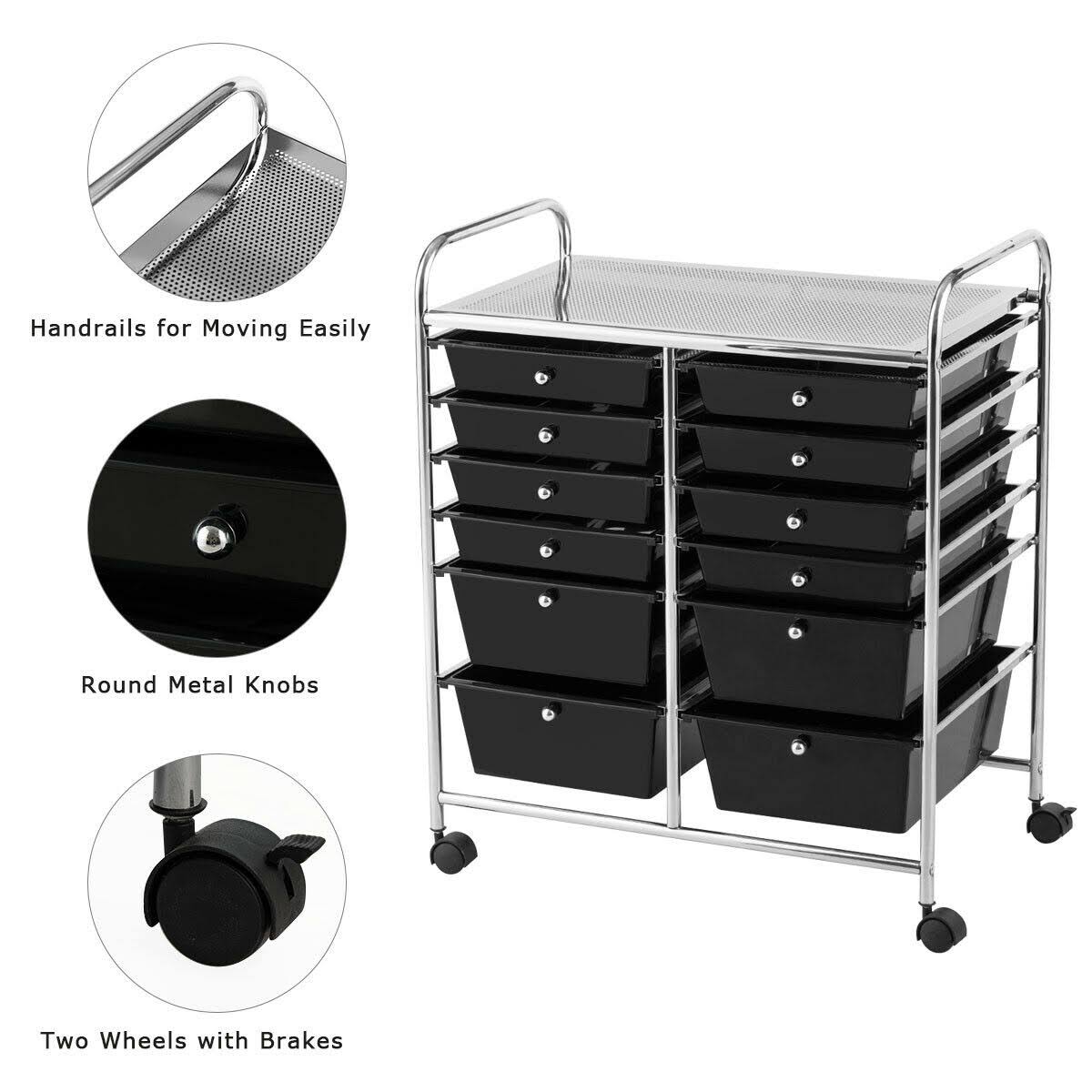 12 Drawers Black Rolling Storage Cart C956349