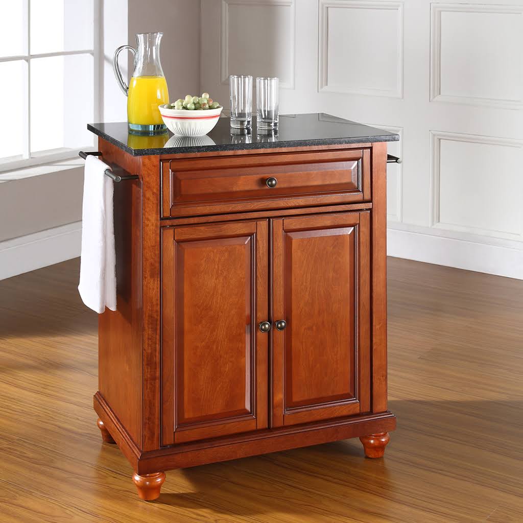 Black Granite Top Portable Kitchen Island R631