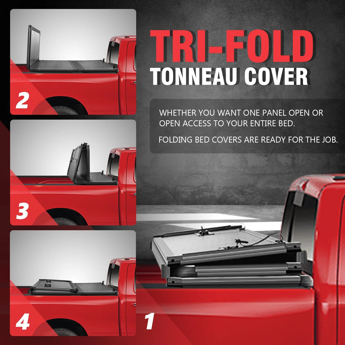 Hard Solid Tri-Fold Clamp-On Tonneau Cover for Truck 5'3" Bed P5306