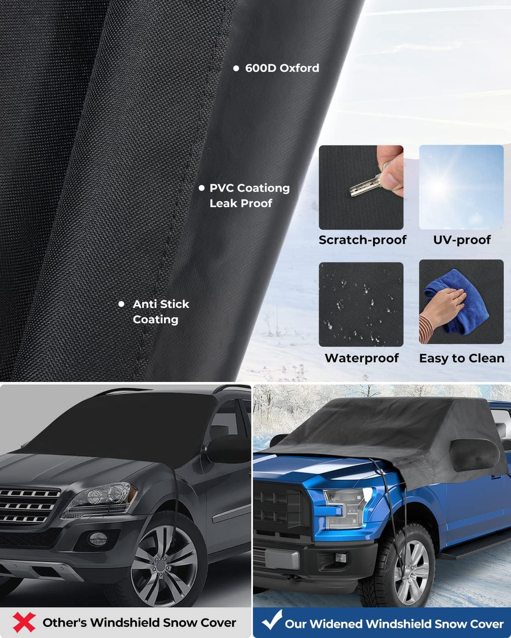 Waterproof Thicken Windshield Cover for Ice and Snow, Pack of 2 V363