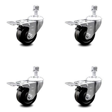 3.5 inch Phenolic Swivel Threaded Stem Caster Set with Total Lock Brake X795632