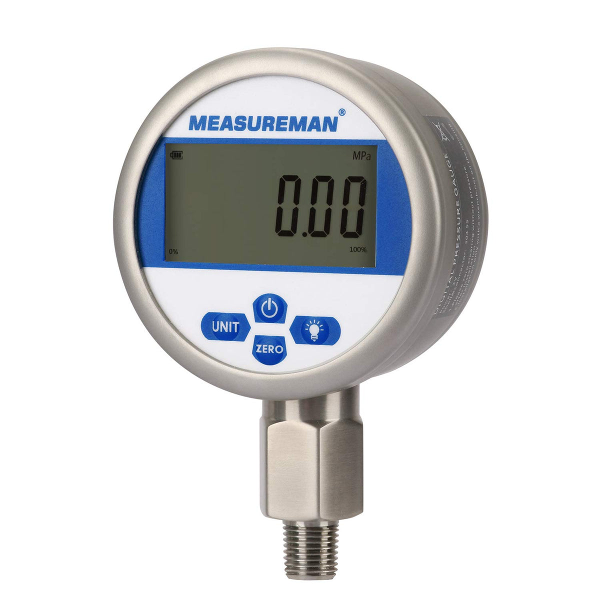 Digital Pressure Gauge 0-10000psi/bar, 1/4NPT, Stainless Steel Case X348821