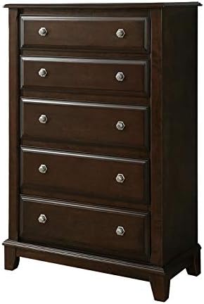 Solid Wood 5-Drawer Chest in Brown Cherry T7630