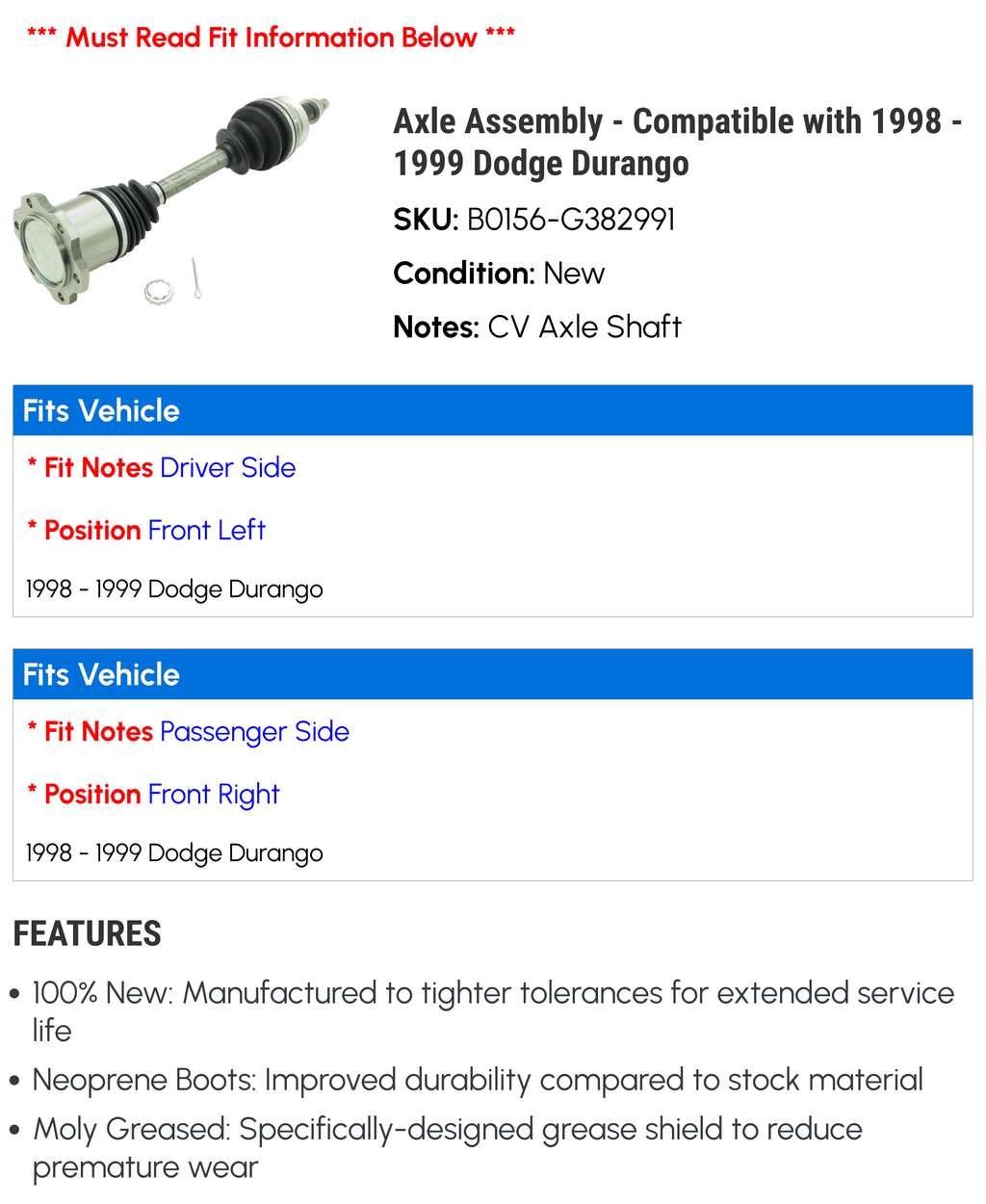 Axle Assembly for Dodge Durango M103