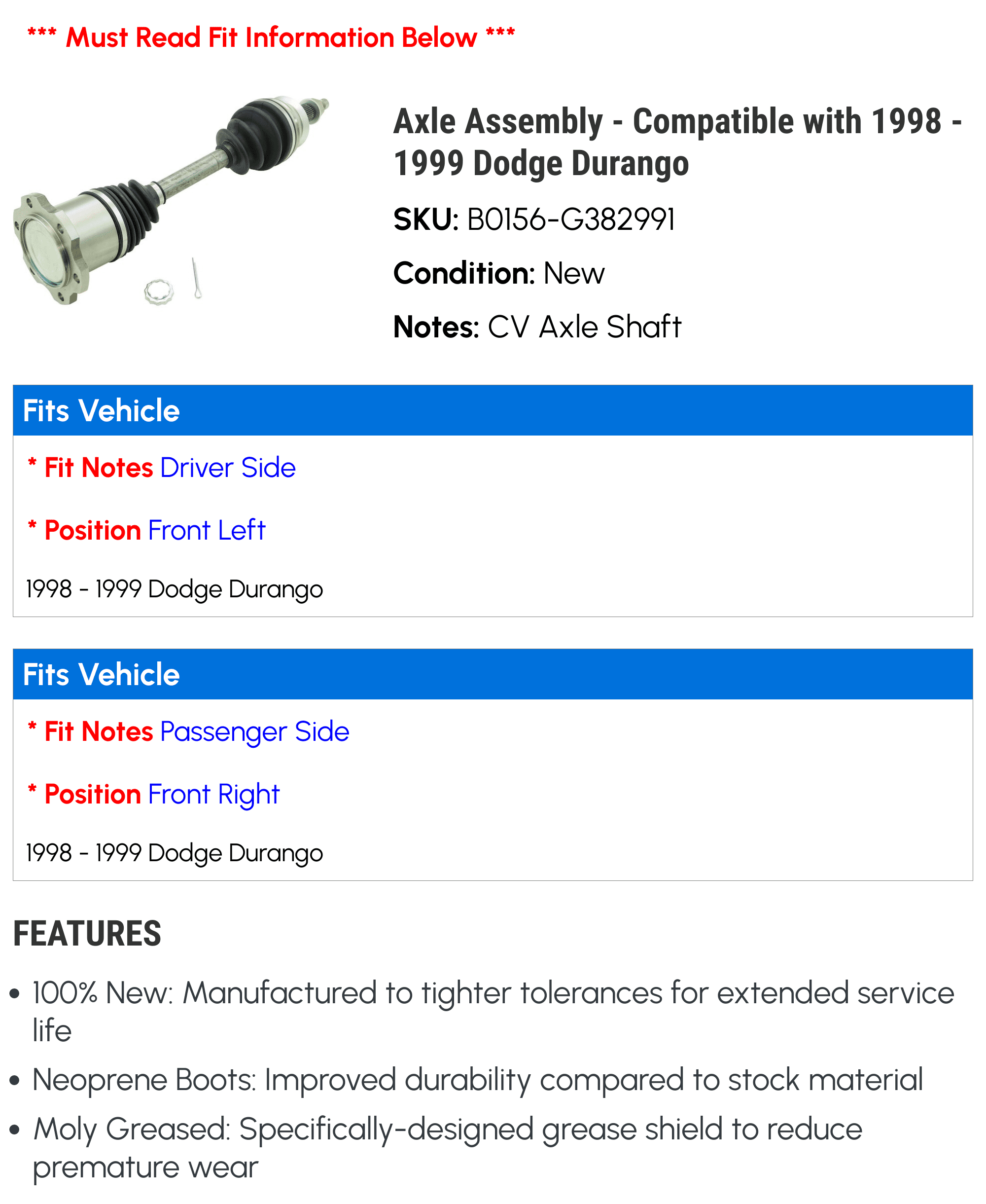 Axle Assembly for Dodge Durango M103