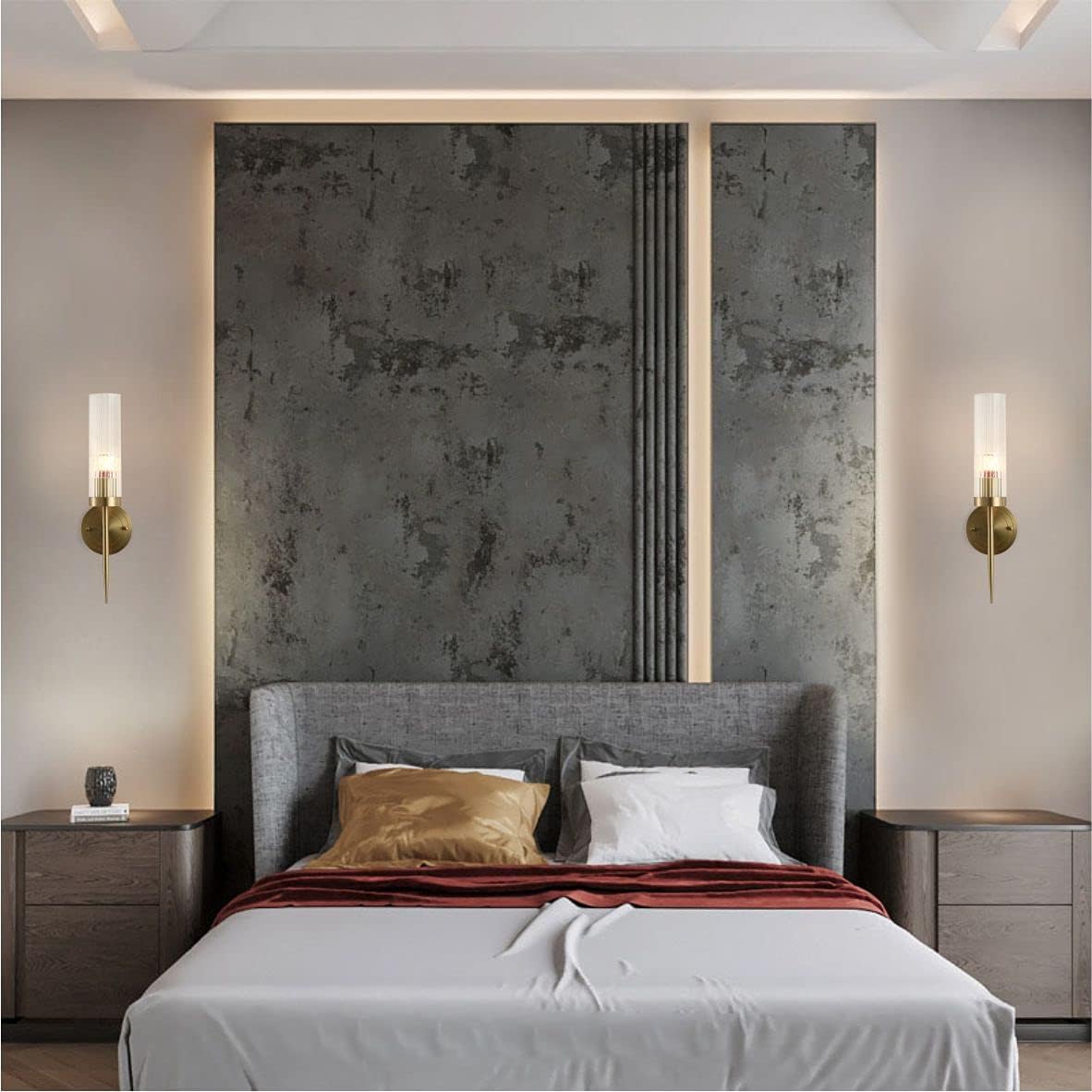 Modern Wall Sconce Clear with Crystal Cylindrical Lampshade 1-Light Brass 2Pack T4025
