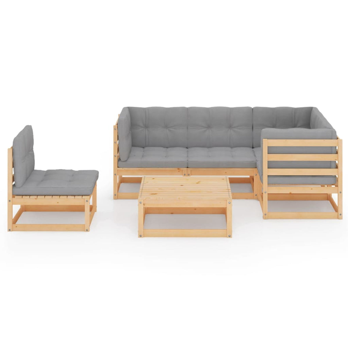 6 Piece Gray Cushioned Pinewood Sectional Sofa Set T358745