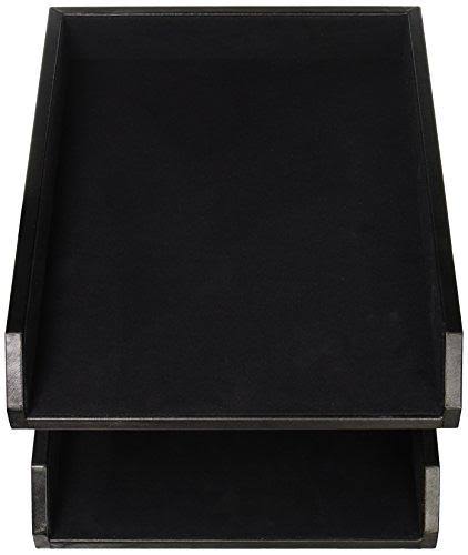 Black Leather Front Load Letter Trays with Gold Stacking Posts J180896
