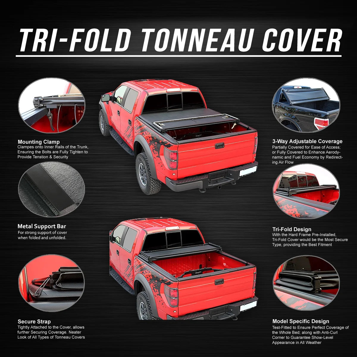 Tri-Fold Soft Top Tonneau Cover for Dakota Fleetside Bed V668