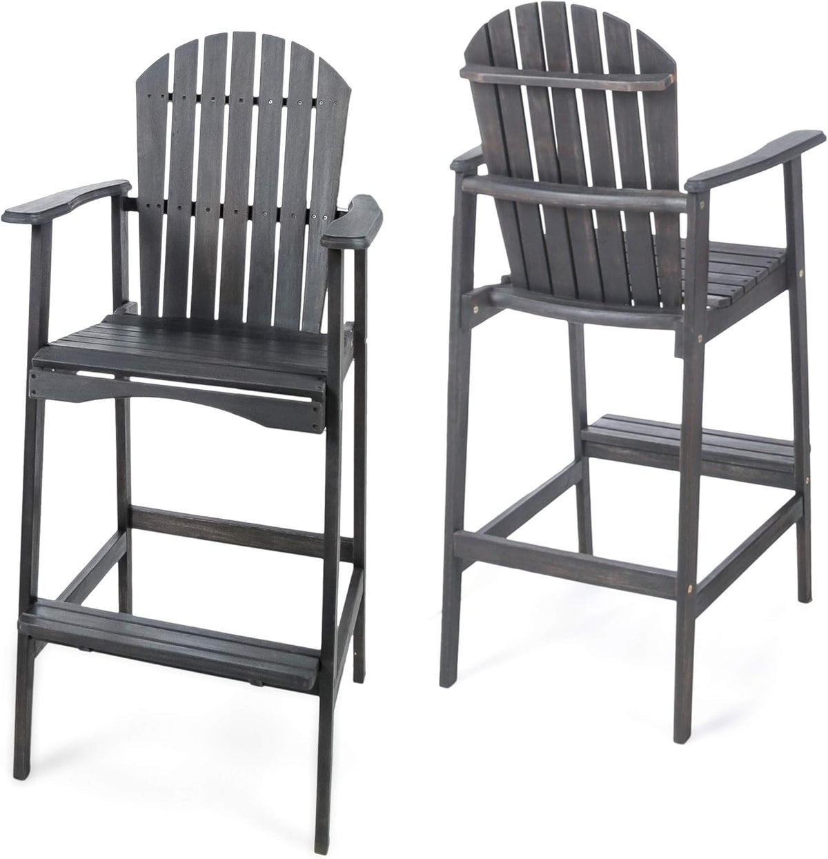 2-Pcs Set Dark Grey Acacia Wood Adirondack Barstools Y996