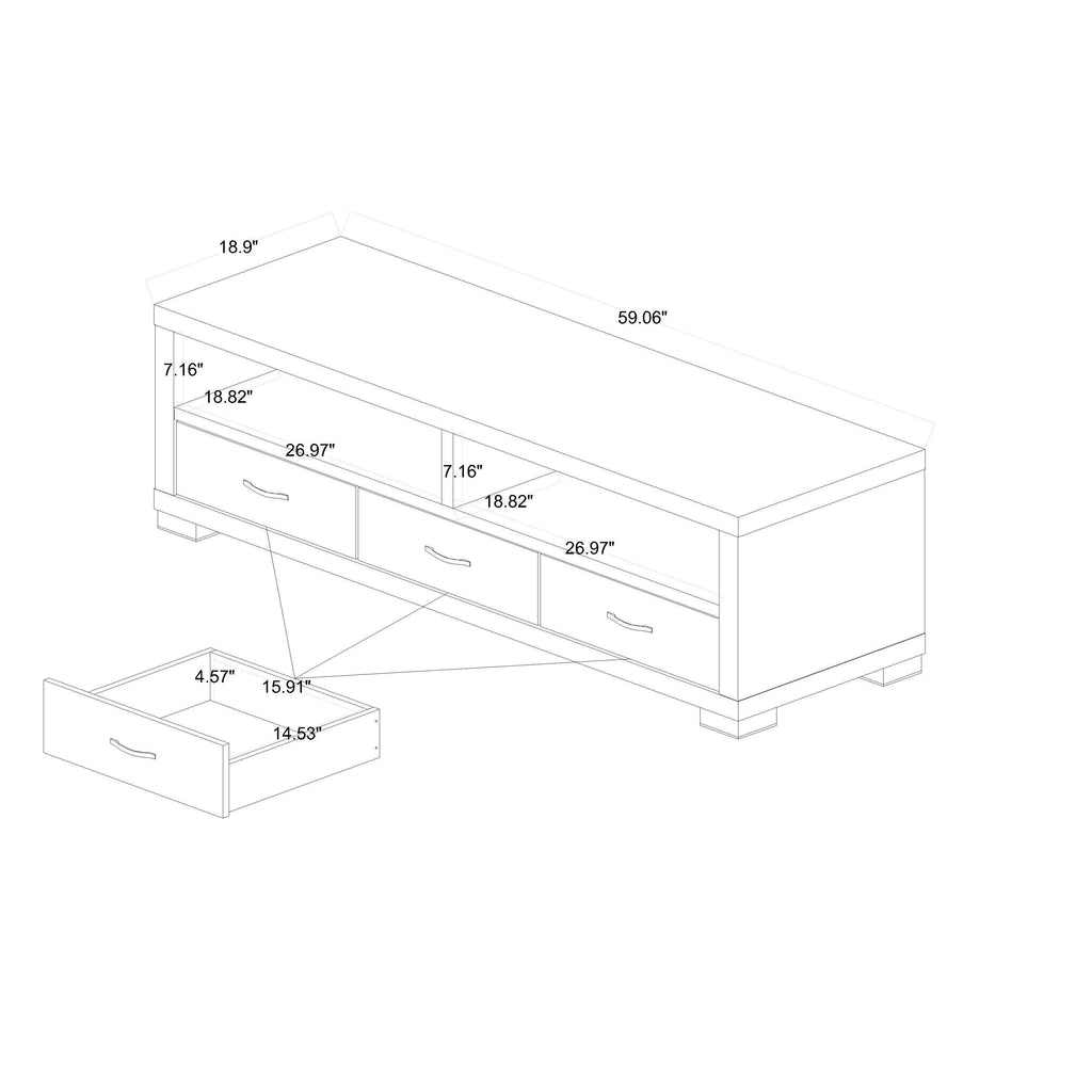 White and Dark Brown Entertainment TV Cabinet with Three Drawers K5327
