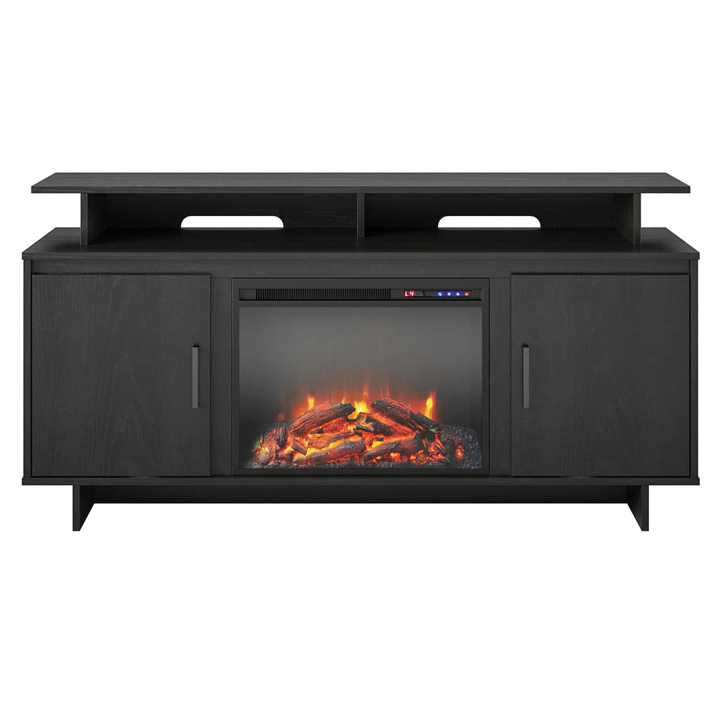 Electric Fireplace TV Console with Storage Cabinets, Black Oak R4042