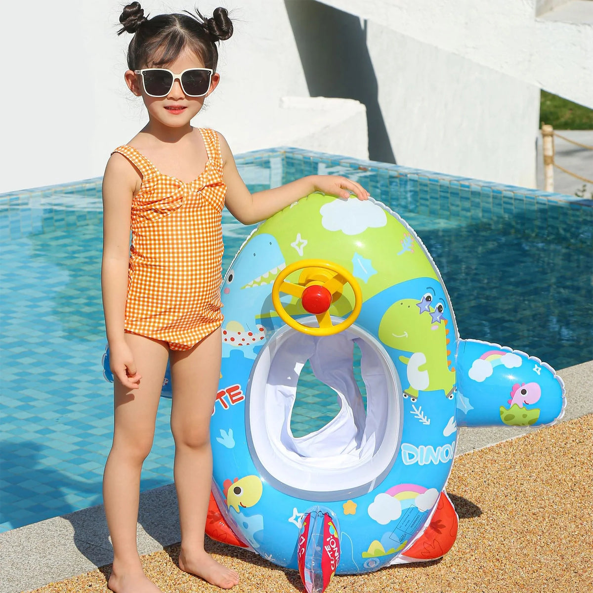 Inflatable Pool Float Ring with Steering Wheel Horn for Kids G71388