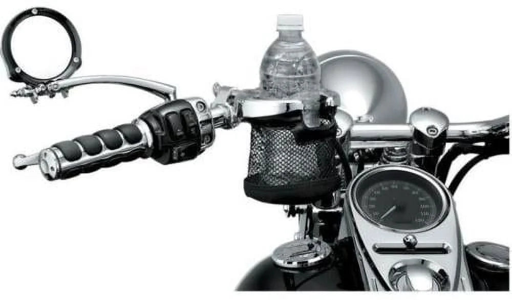 Chrome Motorcycle Handlebar Cup Holder with Mesh Basket Z84124