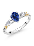 925 Silver 10K Yellow Gold Pear Shape Blue Created Sapphire White Moissanite White Lab Grown Diamond Engagement Ring R5746