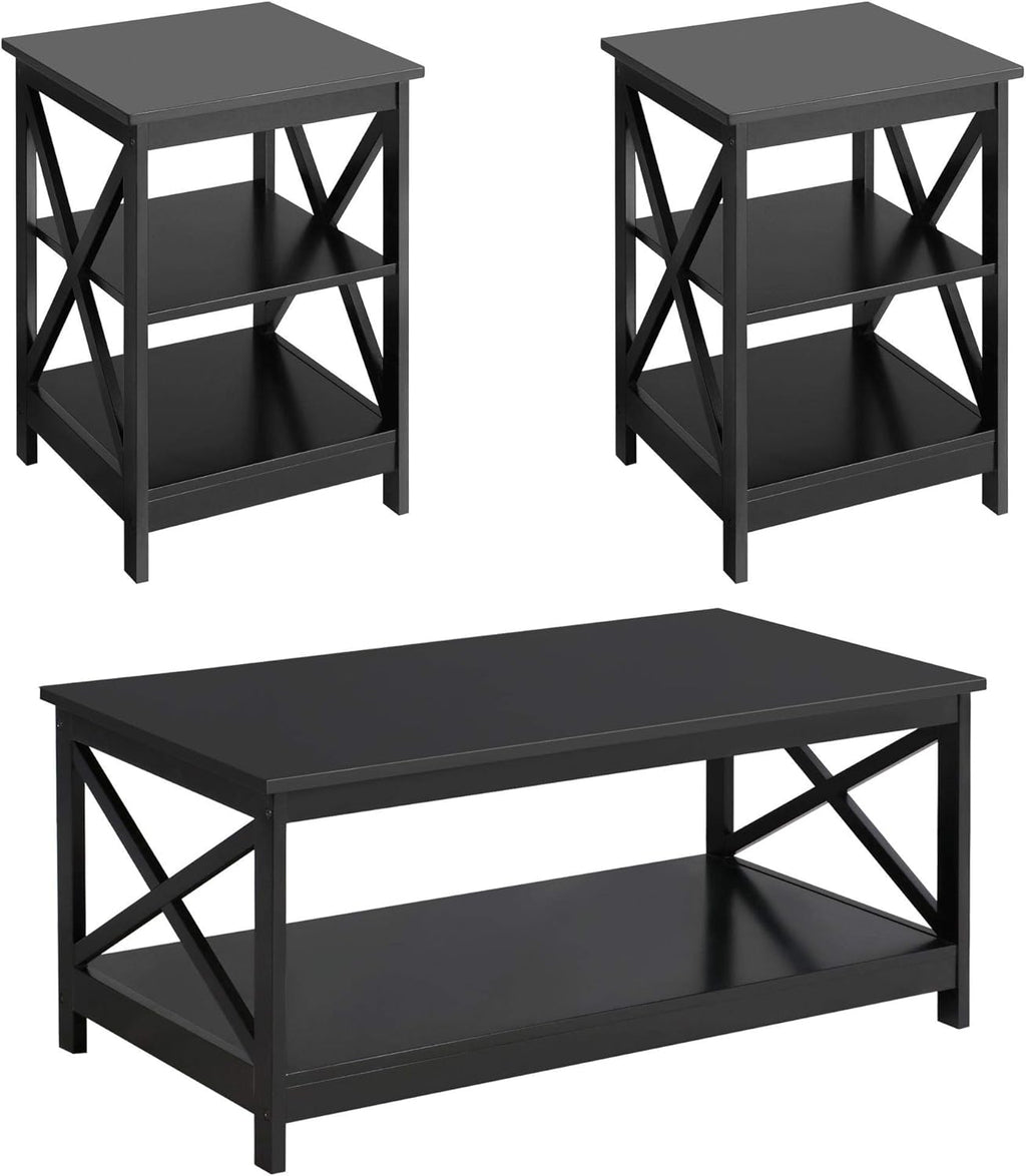 3 Piece White Wood Table Set with Shelf Z798297