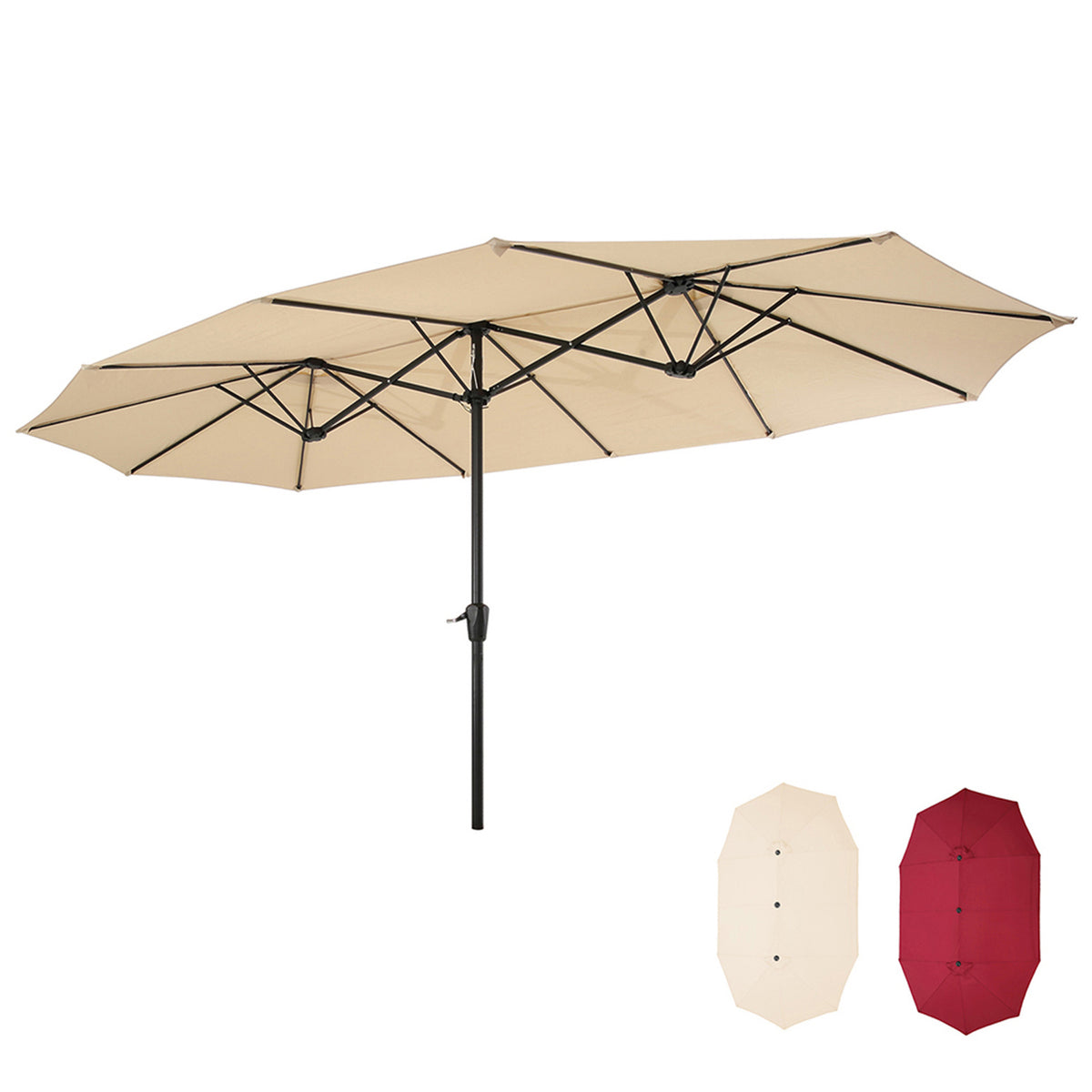 Tan Double-Sided Rectangular Patio Market Umbrella with Crank H599512