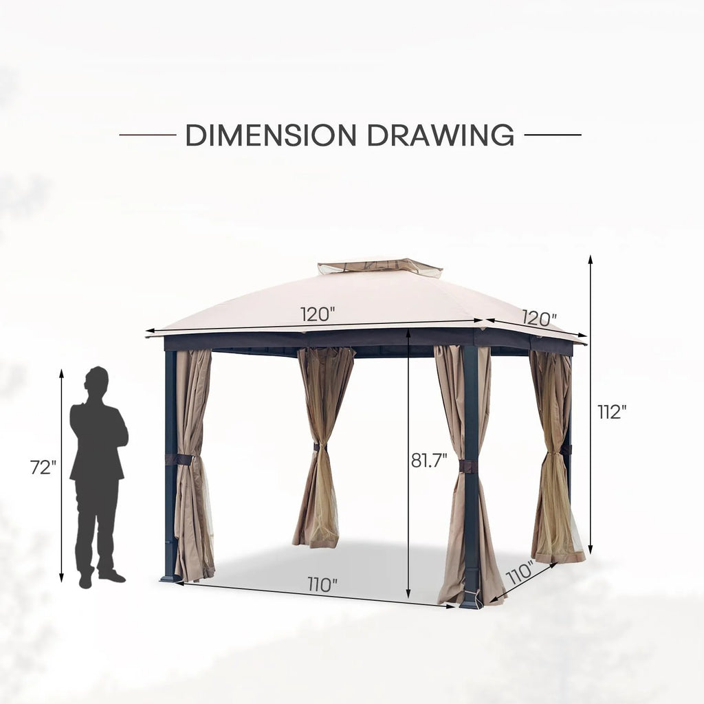 Sand 10x10 Double Roof Gazebo with Mosquito Netting U901166