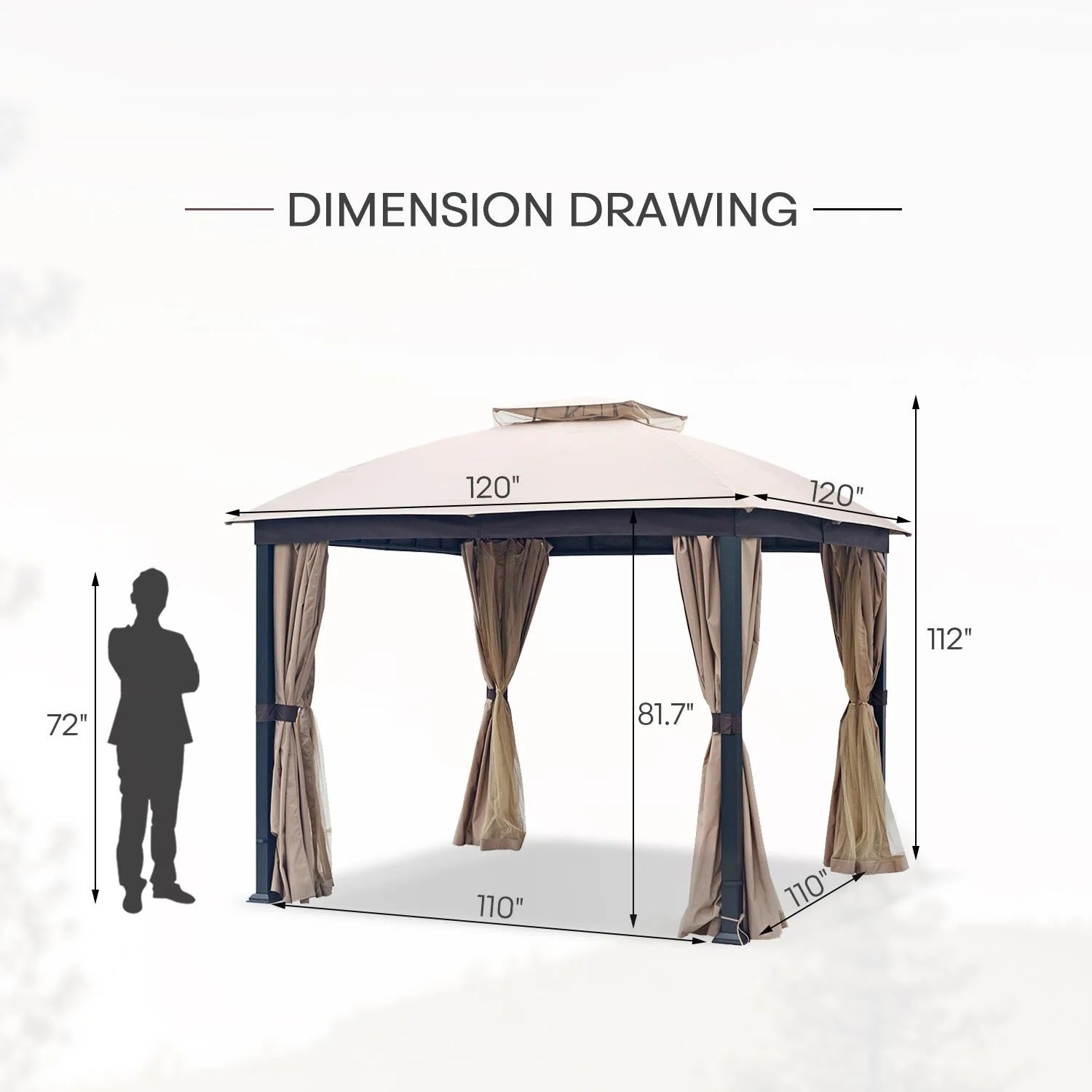 Sand 10x10 Double Roof Gazebo with Mosquito Netting U901166