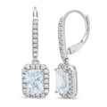 14K White Gold Emerald Cut Halo Drop Dangle Earrings L348