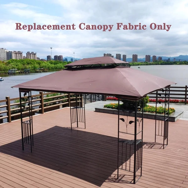 Brown Patio Double Roof Gazebo Replacement Canopy Top Fabric Y679768