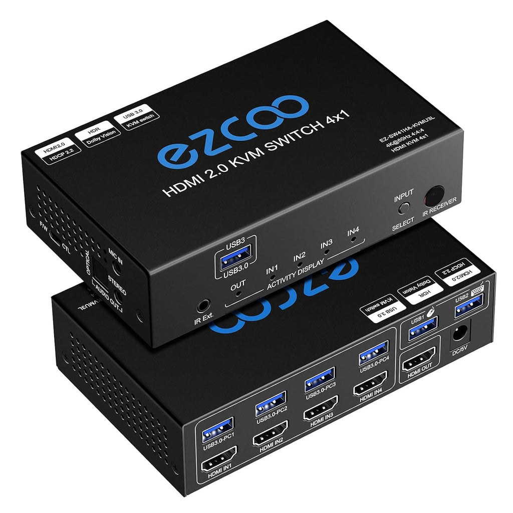 4-Port USB 3.0 KVM Switch HDMI 4K 60Hz with USB Peripheral Hub and IR Remote T79796