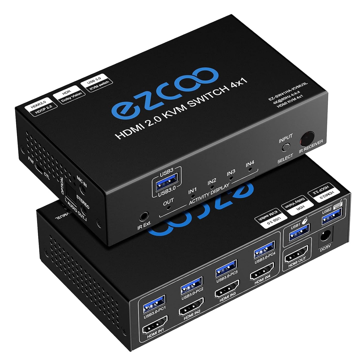 4-Port USB 3.0 KVM Switch HDMI 4K 60Hz with USB Peripheral Hub and IR Remote T79796