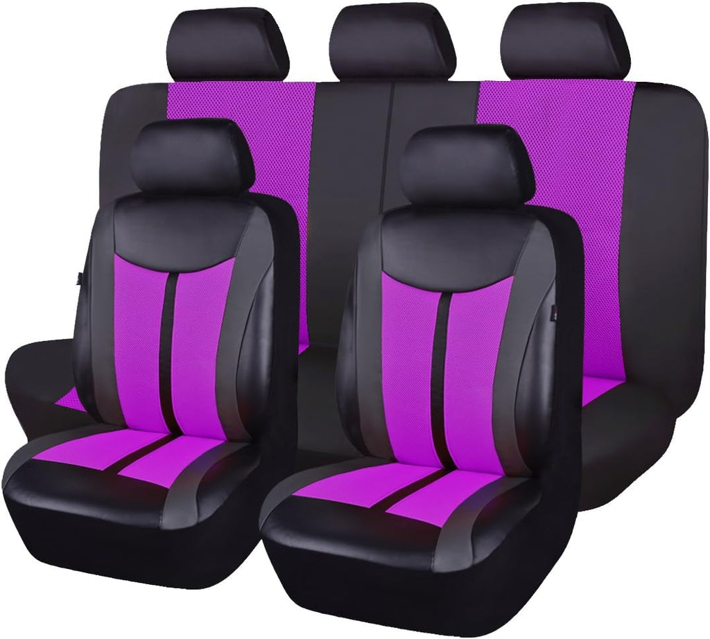 Black Purple Violet Leather Splicing Mesh Car Seat Covers Pack of 2 X2104