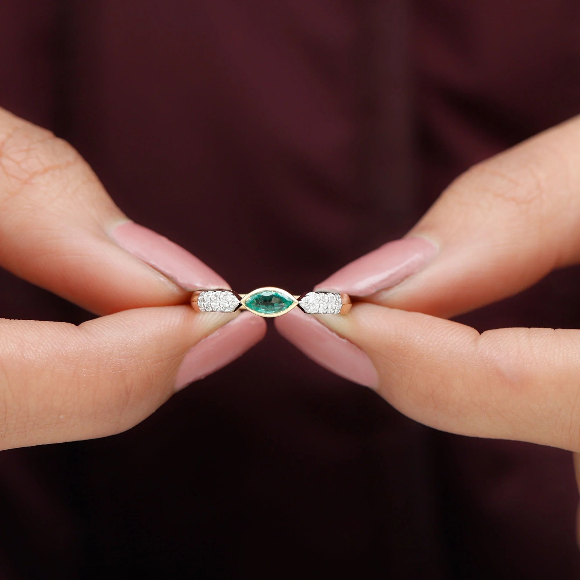 14K Yellow Gold Emerald Promise Ring with Diamond F790698