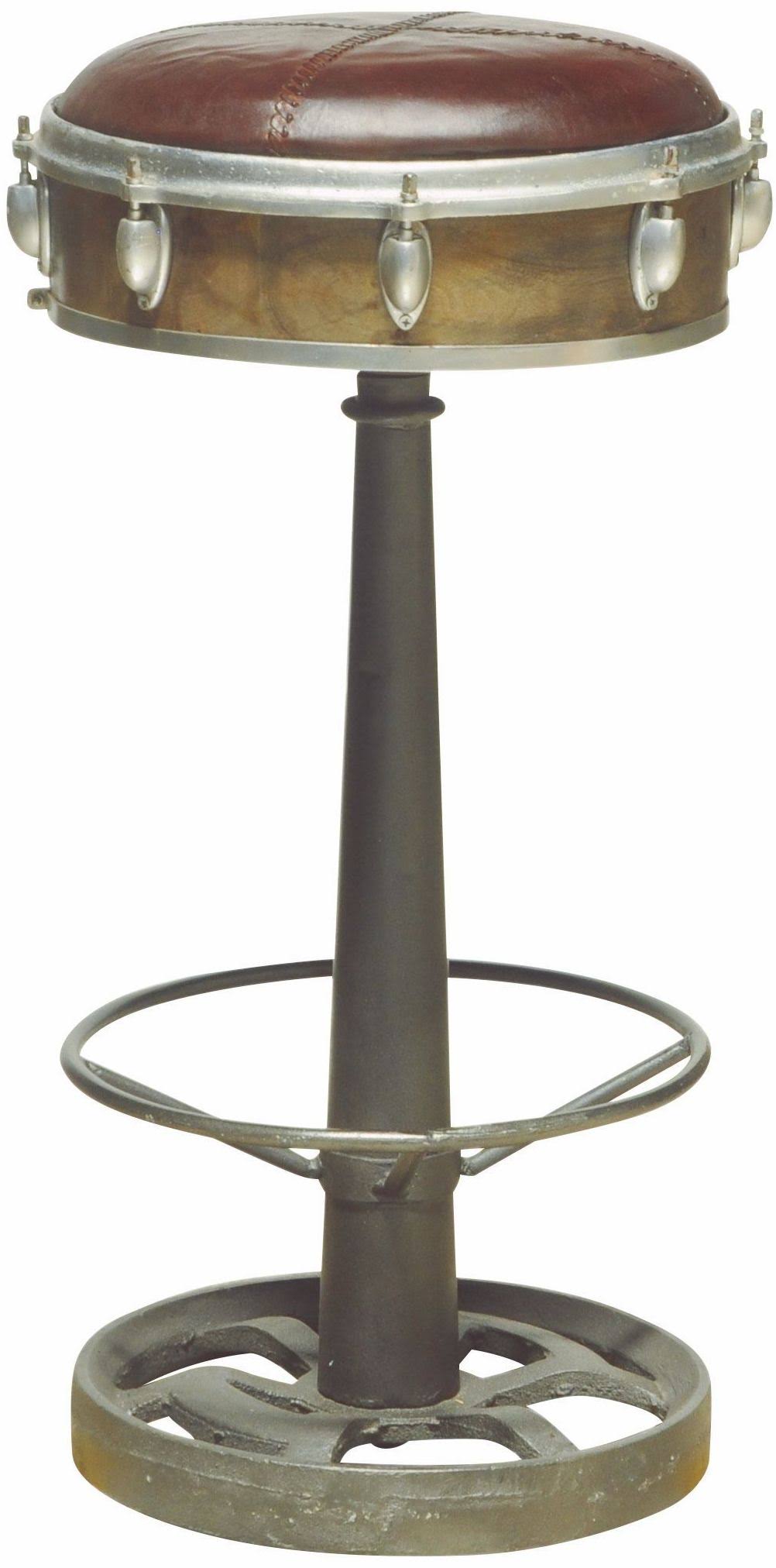 Cast Iron Framed Leather Bar Stool Brown / Brass N842076