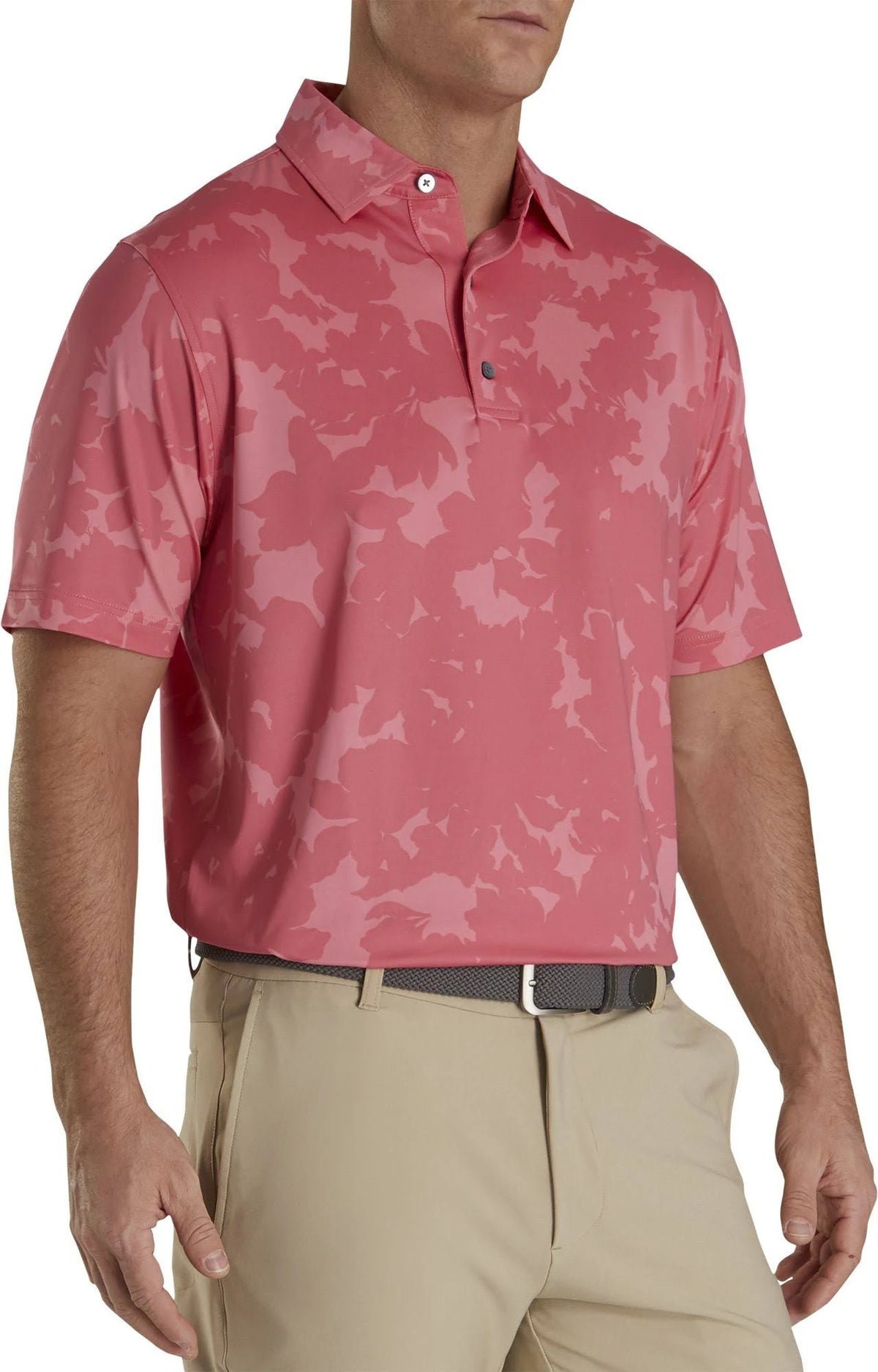 Camo Floral Print Cape Red Medium Golf Shirt V8194