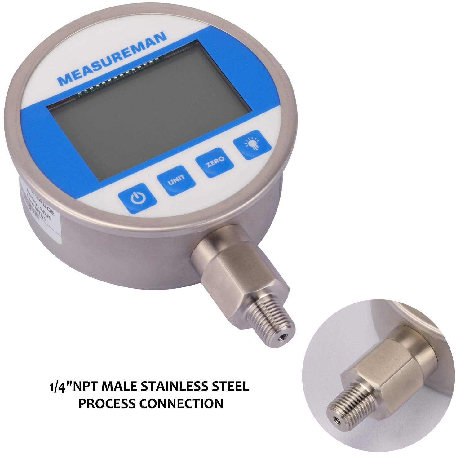 Digital Pressure Gauge 0-10000psi/bar, 1/4NPT, Stainless Steel Case X348821