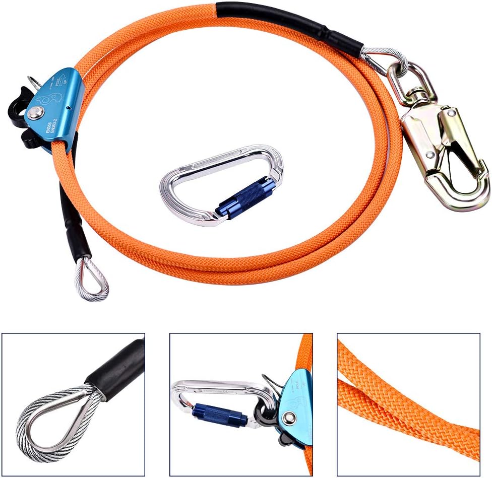 Steel Wire Core Flip Line Kits with Triple Lock Carabiner Adjuster, Adjustable Lanyard, Cut Resistant, 1/2x8ft, Pack of 2 A4954