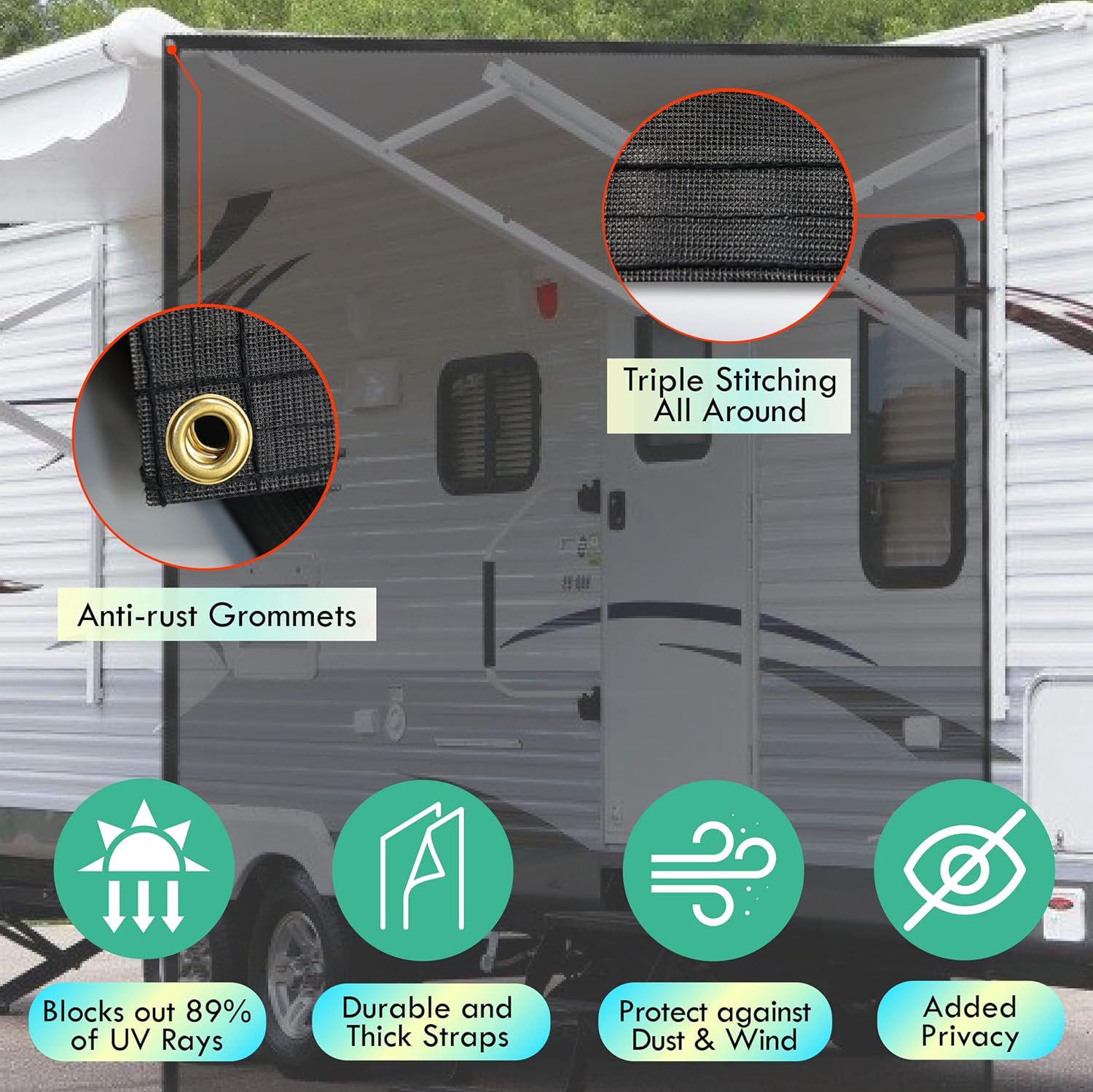 RV Awning Shade Screen 8x15.3’ with Zipper M9840