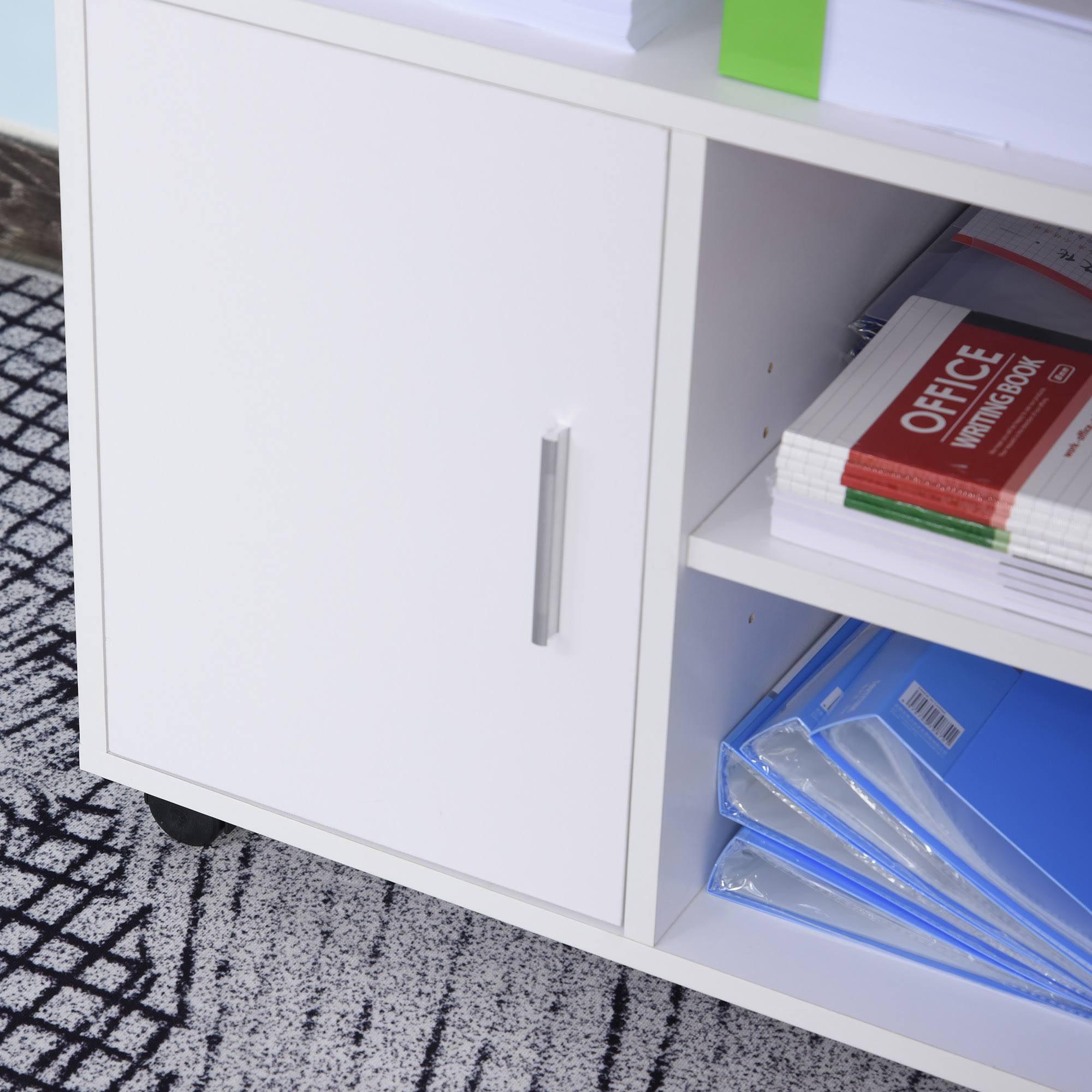 White Moveable Filing Cabinet with 4 Wheels G808899