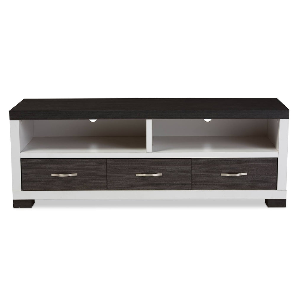 White and Dark Brown Entertainment TV Cabinet with Three Drawers K5327