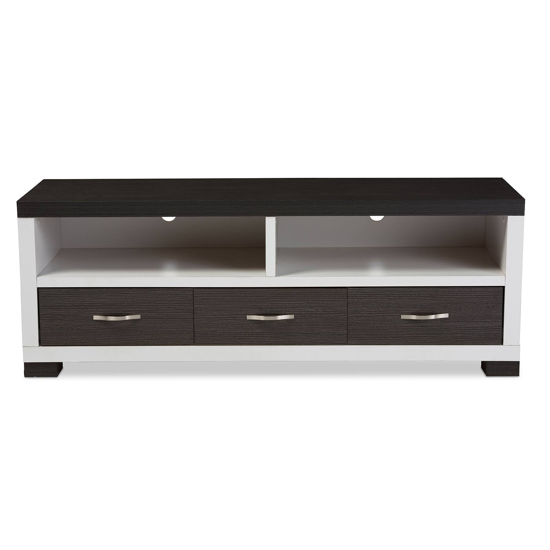 White and Dark Brown Entertainment TV Cabinet with Three Drawers K5327
