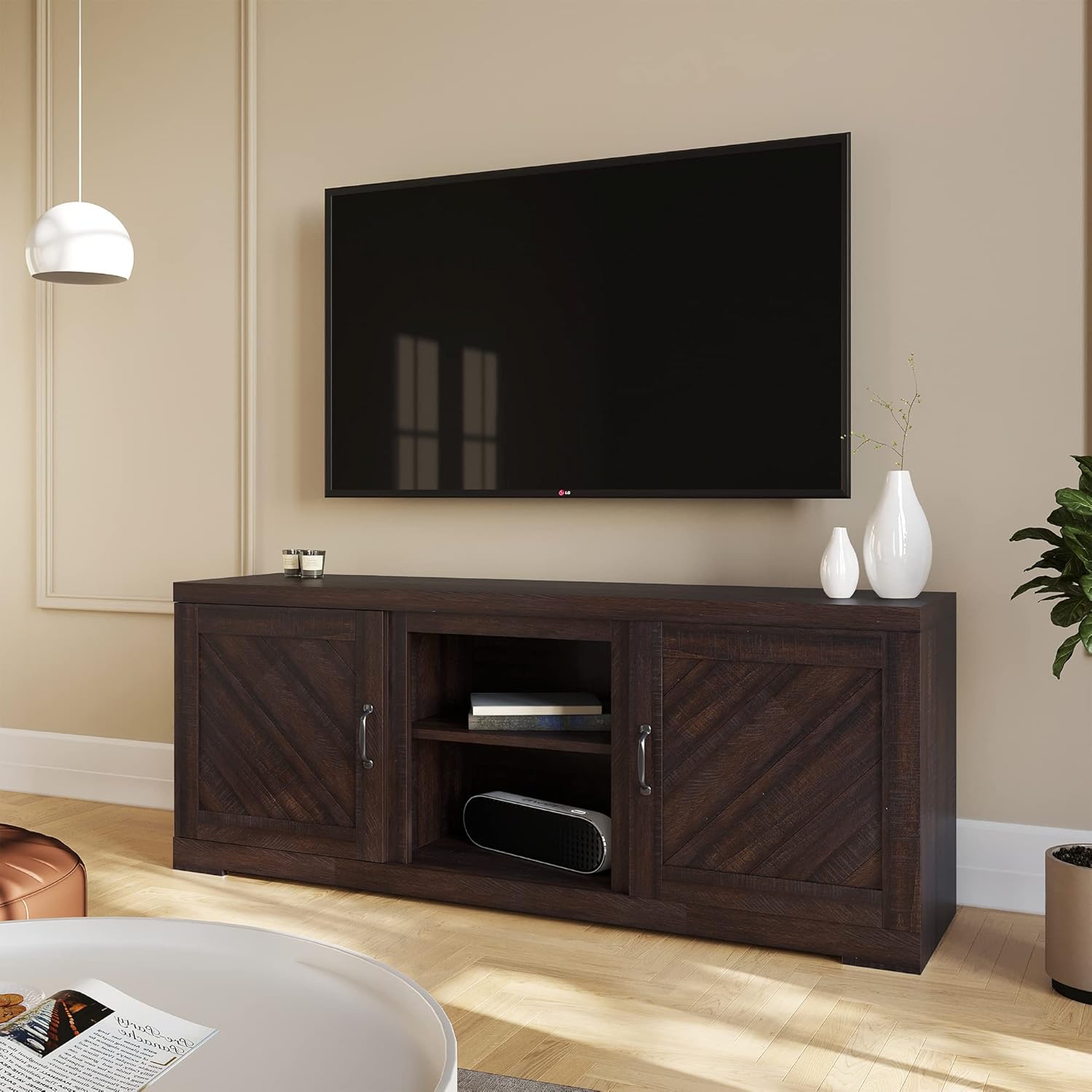 Electric Fireplace TV Stand with Storage Cabinets and Infrared Heater C7515