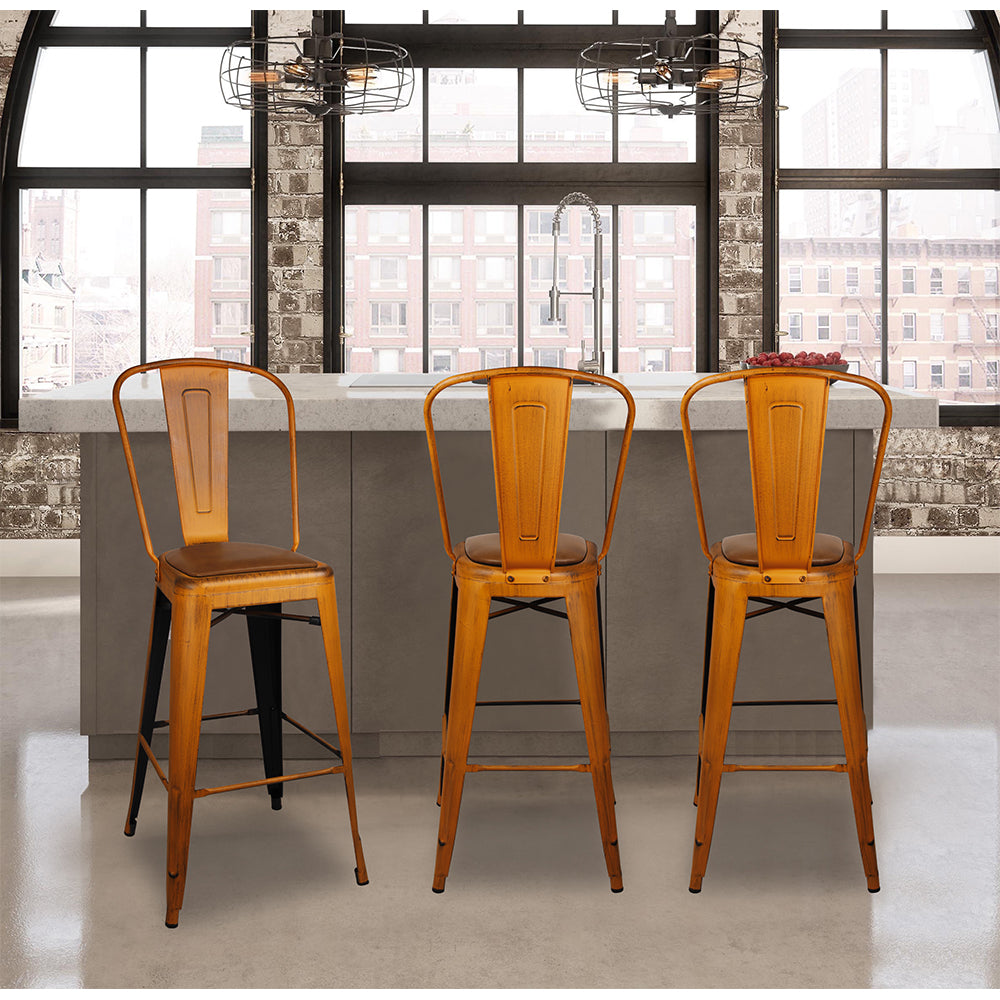 30 inch High Back Bar Stools Set of 6 Vegan Leather Seat K37550