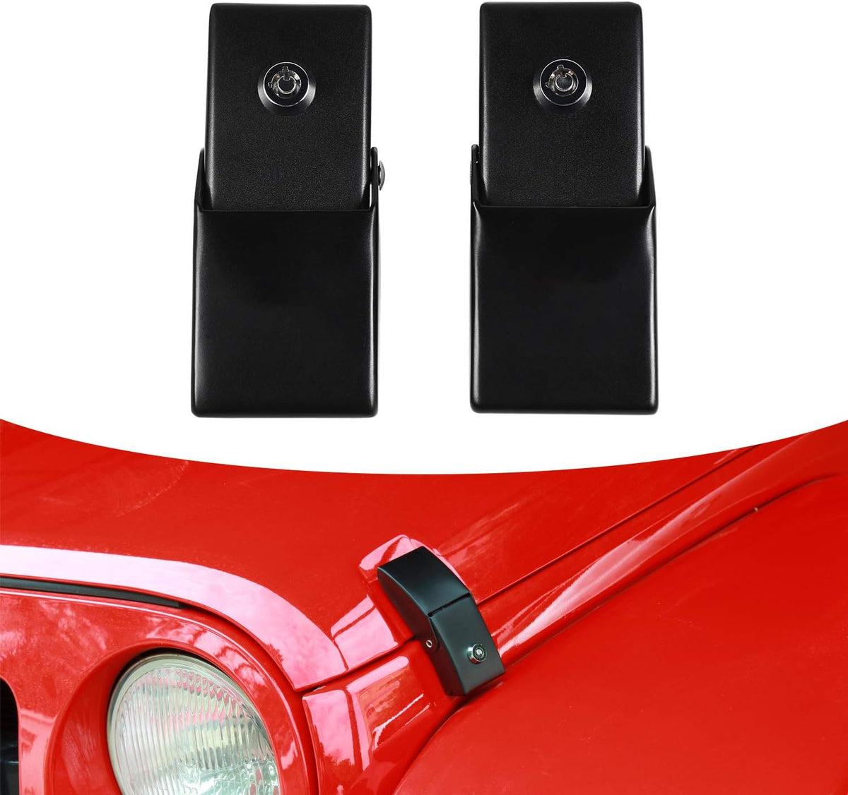Black Steel Hood Latches for Jeep Wrangler JK JL (Black 1 Pair) Y994809