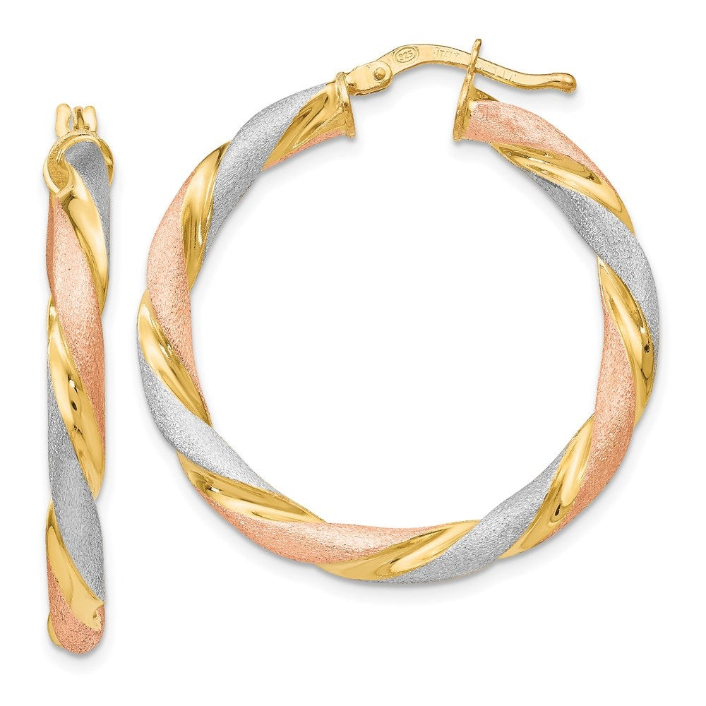 Tri-color Gold Twisted Hinged Hoop Earrings F872