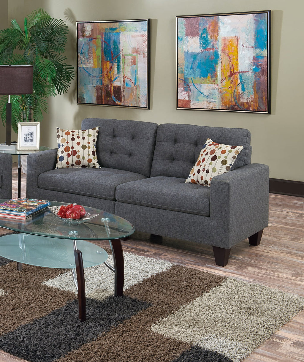 Blue Grey Polyfiber Tufted 2pc Sofa Set with Pillows I21497