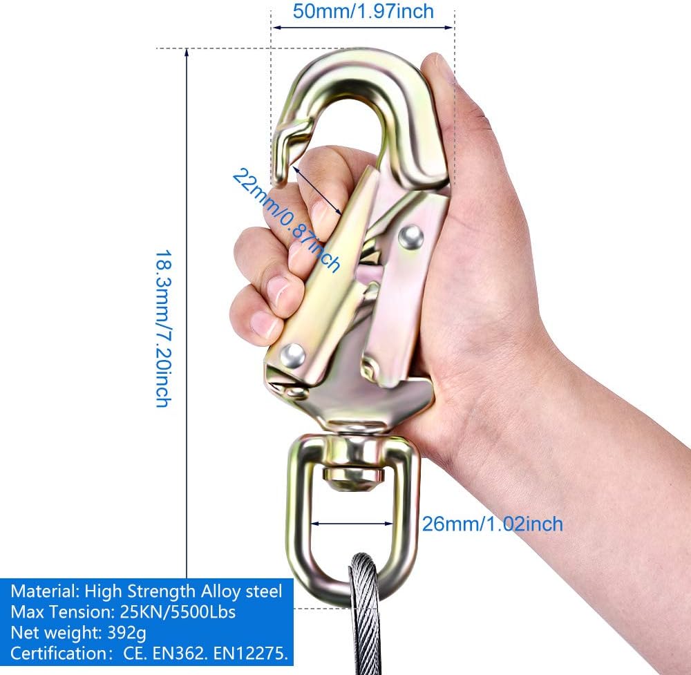Steel Wire Core Flip Line Kits with Triple Lock Carabiner Adjuster, Adjustable Lanyard, Cut Resistant, 1/2x8ft, Pack of 2 A4954