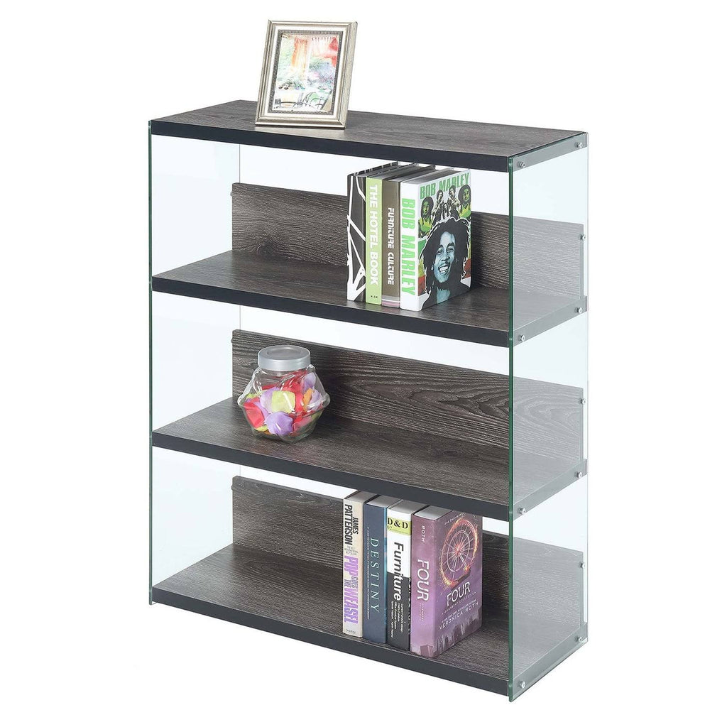Weathered Grey 4-Tier Glass Wood Bookcase S86118