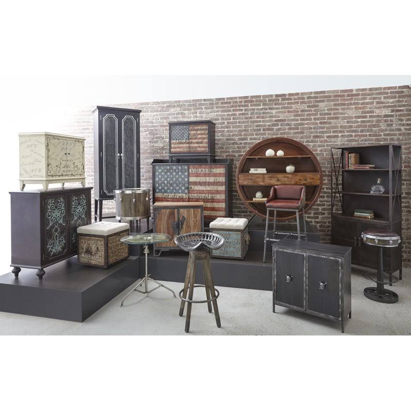 Cast Iron Framed Leather Bar Stool Brown / Brass N842076