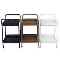 White Wicker Patio Serving Cart Y612